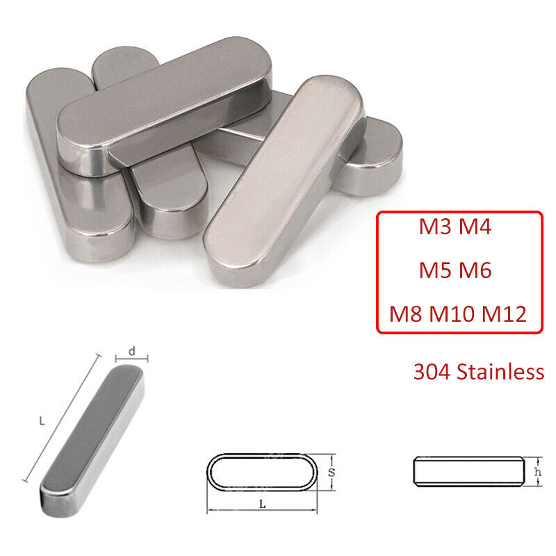 304 Stainless Steel Rounded Machine Keys Flat Parallel Key Pins M5x5mm M6x6mm 