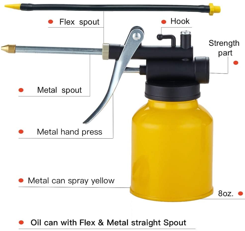 Hand Pump Oiler Can with Metal & Long Flex Spout